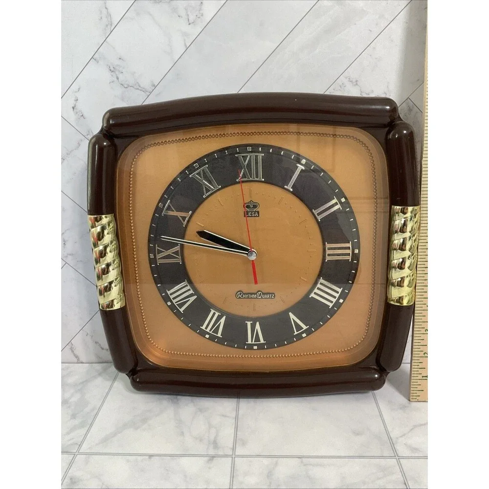 Rare Vintage Rhythm Quartz Square Wall Clock With Arabic Numbers 12.5” Taiwan